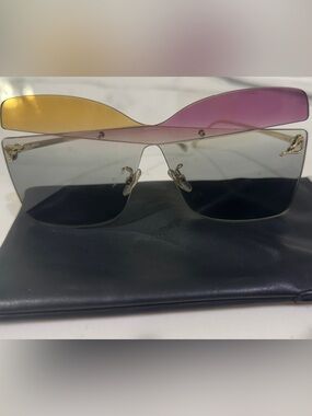 fendi Rimless Gradient Shield Sunglasses in Yellow & Purple